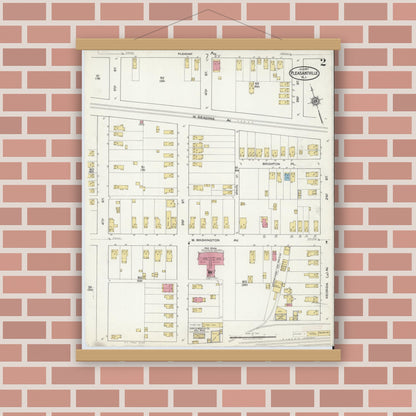 Old map wall art mockup — magnetic wood frame on brick wall — Sanborn Fire Insurance Map from Pleasantville, Atlantic County, New Jersey (1917), Sheet #0002