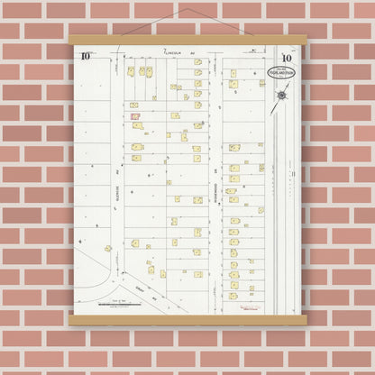 Old map wall art mockup — magnetic wood frame on brick wall — Sanborn Fire Insurance Map from Highland Park, Lake County, Illinois (1924), Sheet #0010