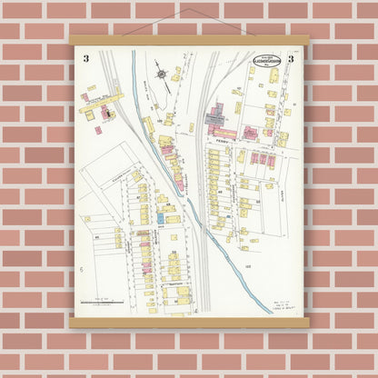 Old map wall art mockup — magnetic wood frame on brick wall — Sanborn Fire Insurance Map from Glassmere, Allegheny County, Pennsylvania (1924), Sheet #0003
