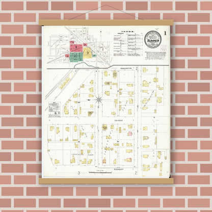Old map wall art mockup — magnetic wood frame on brick wall — Sanborn Fire Insurance Map from Sumner, Bremer County, Iowa (1905) â€” Complete Set