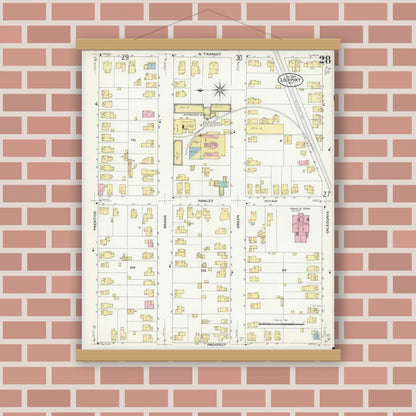 Old map wall art mockup — magnetic wood frame on brick wall — Sanborn Fire Insurance Map from Lockport, Niagara County, New York (1909), Sheet #0028