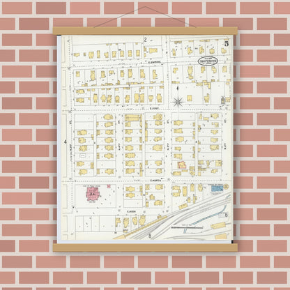 Old map wall art mockup — magnetic wood frame on brick wall — Sanborn Fire Insurance Map from Ishpeming, Marquette County, Michigan (1904), Sheet #0005