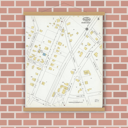 Old map wall art mockup — magnetic wood frame on brick wall — Sanborn Fire Insurance Map from Needham, Norfolk County, Massachusetts (1919), Sheet #0003