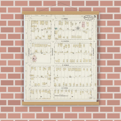 Old map wall art mockup — magnetic wood frame on brick wall — Sanborn Fire Insurance Map from Nanticoke, Luzerne County, Pennsylvania (1888), Sheet #0005