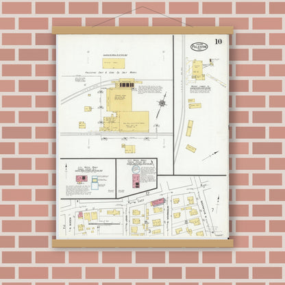Old map wall art mockup — magnetic wood frame on brick wall — Sanborn Fire Insurance Map from Palestine, Anderson County, Texas (1919), Sheet #0010