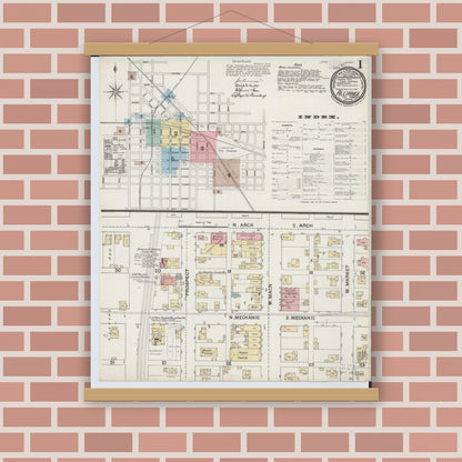 Old map wall art mockup — magnetic wood frame on brick wall — Sanborn Fire Insurance Map from Alliance, Stark County, Ohio (1888) - Complete Map Set