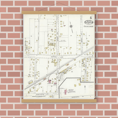 Old map wall art mockup — magnetic wood frame on brick wall — Sanborn Fire Insurance Map from Easthampton, Suffolk County, New York (1920), Sheet #0005