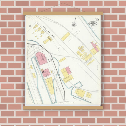 Old map wall art mockup — magnetic wood frame on brick wall — Sanborn Fire Insurance Map from Menominee, Menominee County, Michigan (1907), Sheet #0010