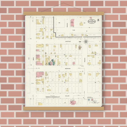 Old map wall art mockup — magnetic wood frame on brick wall — Sanborn Fire Insurance Map from Belle Plaine, Scott County, Minnesota (1909), Sheet #0003