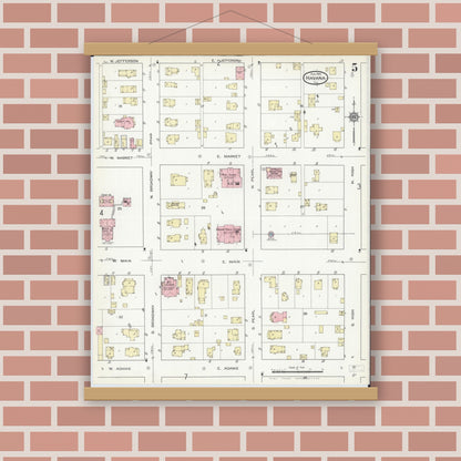Old map wall art mockup — magnetic wood frame on brick wall — Sanborn Fire Insurance Map from Havana, Mason County, Illinois (1914), Sheet #0005