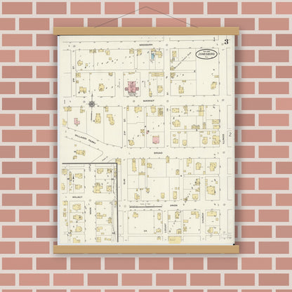 Old map wall art mockup — magnetic wood frame on brick wall — Sanborn Fire Insurance Map from Jonesboro, Union County, Illinois (1910), Sheet #0003