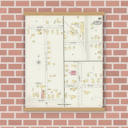 Old map wall art mockup — magnetic wood frame on brick wall — Sanborn Fire Insurance Map from Norwich, Chenango County, New York (1897), Sheet #0010