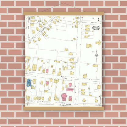 Old map wall art mockup — magnetic wood frame on brick wall — Sanborn Fire Insurance Map from Catskill, Greene County, New York (1923), Sheet #0007