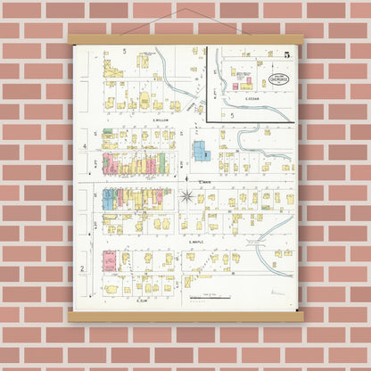 Old map wall art mockup — magnetic wood frame on brick wall — Sanborn Fire Insurance Map from Cherokee, Cherokee County, Iowa (1899), Sheet #0005