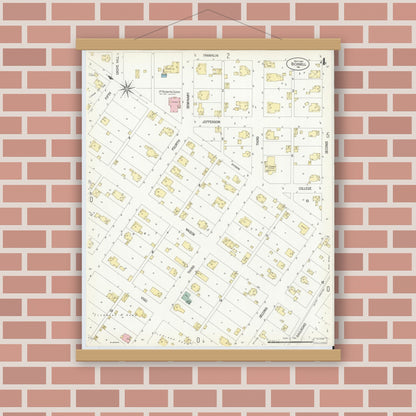 Old map wall art mockup — magnetic wood frame on brick wall — Sanborn Fire Insurance Map from Bicknell, Knox County, Indiana (1907), Sheet #0004