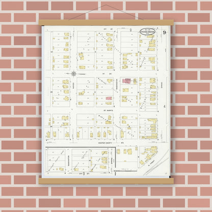 Old map wall art mockup — magnetic wood frame on brick wall — Sanborn Fire Insurance Map from Chicago Junction, Huron County, Ohio (1911), Sheet #0009