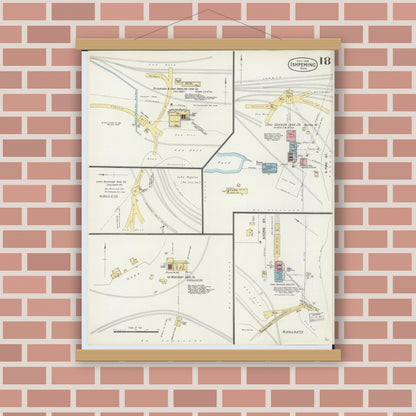 Old map wall art mockup — magnetic wood frame on brick wall — Sanborn Fire Insurance Map from Ishpeming, Marquette County, Michigan (1897), Sheet #0018