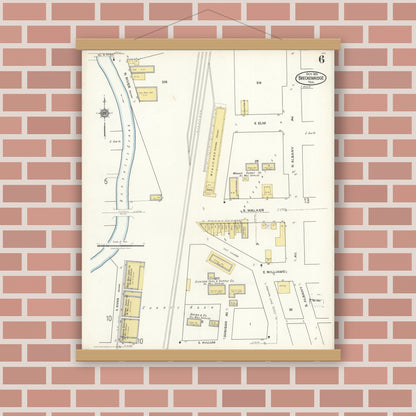 Old map wall art mockup — magnetic wood frame on brick wall — Sanborn Fire Insurance Map from Breckenridge, Stephens County, Texas (1921), Sheet #0006