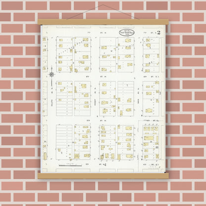 Old map wall art mockup — magnetic wood frame on brick wall — Sanborn Fire Insurance Map from Thief River Falls, Pennington County, Minnesota (1912), Sheet #0002