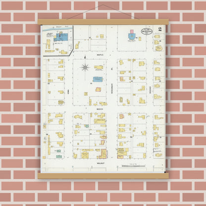 Old map wall art mockup — magnetic wood frame on brick wall — Sanborn Fire Insurance Map from Muscoda, Grant County, Wisconsin (1904), Sheet #0002