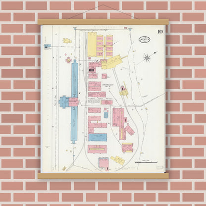 Old map wall art mockup — magnetic wood frame on brick wall — Sanborn Fire Insurance Map from Chester, Randolph County, Illinois (1906), Sheet #0010