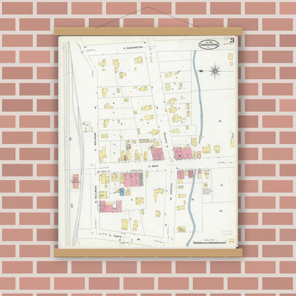 Old map wall art mockup — magnetic wood frame on brick wall — Sanborn Fire Insurance Map from Downers Grove, Dupage County, Illinois (1909), Sheet #0003