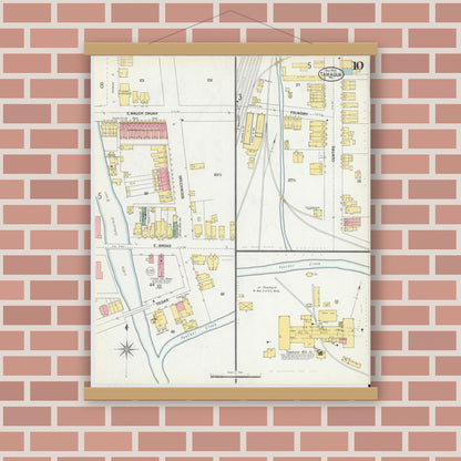 Old map wall art mockup — magnetic wood frame on brick wall — Sanborn Fire Insurance Map from Tamaqua, Schuylkill County, Pennsylvania (1902), Sheet #0010