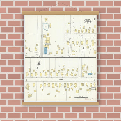 Old map wall art mockup — magnetic wood frame on brick wall — Sanborn Fire Insurance Map from Williamson, Wayne County, New York (1911), Sheet #0003