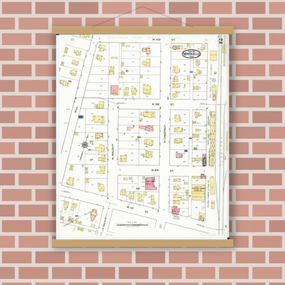 Old map wall art mockup — magnetic wood frame on brick wall — Sanborn Fire Insurance Map from Monticello, Jones County, Iowa (1921), Sheet #0002