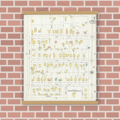 Old map wall art mockup — magnetic wood frame on brick wall — Sanborn Fire Insurance Map from Dixon, Lee County, Illinois (1902), Sheet #0007