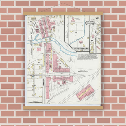 Old map wall art mockup — magnetic wood frame on brick wall — Sanborn Fire Insurance Map from Springfield, Clark County, Ohio (1891), Sheet #0023