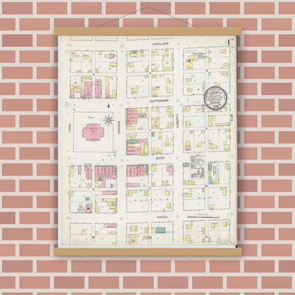 Old map wall art mockup — magnetic wood frame on brick wall — Sanborn Fire Insurance Map from Albion, Noble County, Indiana (1892) - Complete Map Set