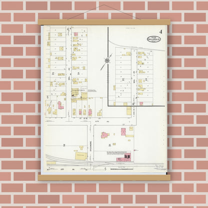 Old map wall art mockup — magnetic wood frame on brick wall — Sanborn Fire Insurance Map from Gallipolis, Gallia County, Ohio (1916), Sheet #0004