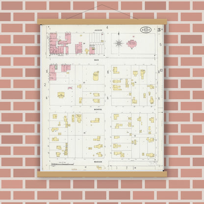 Old map wall art mockup — magnetic wood frame on brick wall — Sanborn Fire Insurance Map from Anoka, Anoka County, Minnesota (1898), Sheet #0003