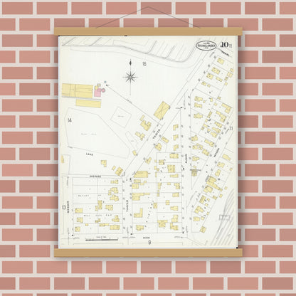 Old map wall art mockup — magnetic wood frame on brick wall — Sanborn Fire Insurance Map from Rhinelander, Oneida County, Wisconsin (1908), Sheet #0010