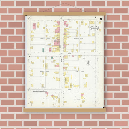 Old map wall art mockup — magnetic wood frame on brick wall — Sanborn Fire Insurance Map from Waynesville, Warren County, Ohio (1901), Sheet #0003