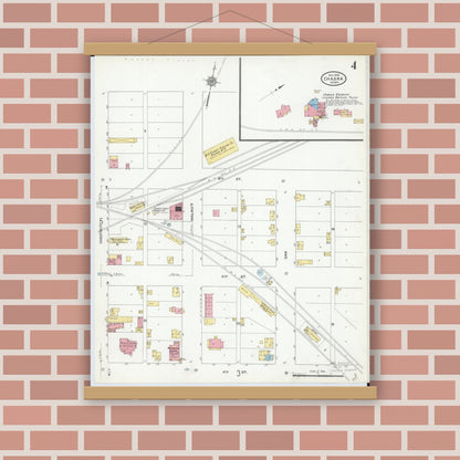 Old map wall art mockup — magnetic wood frame on brick wall — Sanborn Fire Insurance Map from Chaska, Carver County, Minnesota (1910), Sheet #0004