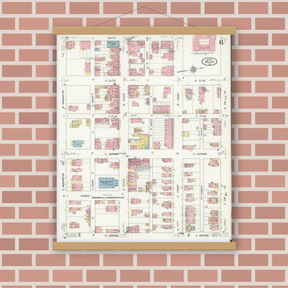 Old map wall art mockup — magnetic wood frame on brick wall — Sanborn Fire Insurance Map from Media, Delaware County, Pennsylvania (1912), Sheet #0006