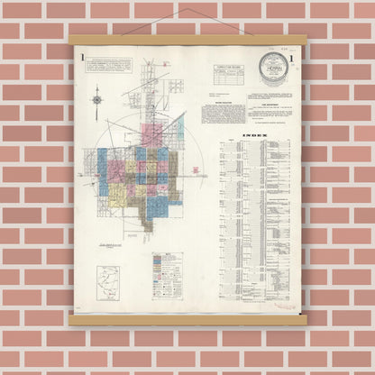 Old map wall art mockup — magnetic wood frame on brick wall — Sanborn Fire Insurance Map from Herrin, Williamson County, Illinois (1947), Sheet #0001