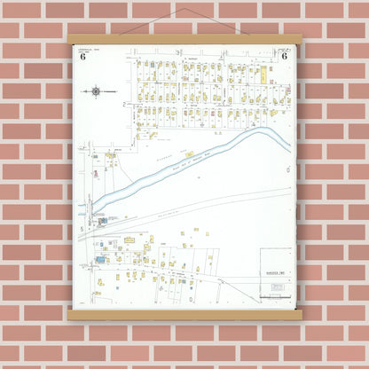 Old map wall art mockup — magnetic wood frame on brick wall — Sanborn Fire Insurance Map from Loudonville, Ashland County, Ohio (1950), Sheet #0006