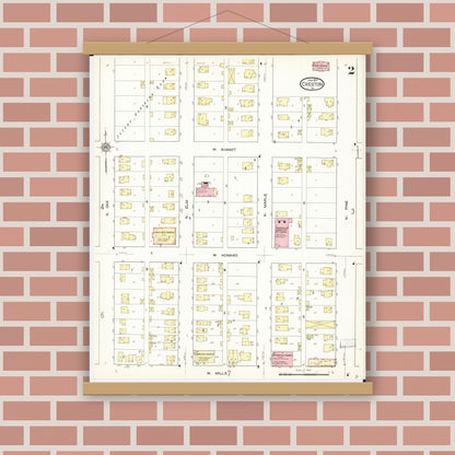 Old map wall art mockup — magnetic wood frame on brick wall — Sanborn Fire Insurance Map from Creston, Union County, Iowa (1913), Sheet #0002