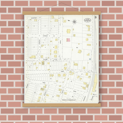 Old map wall art mockup — magnetic wood frame on brick wall — Sanborn Fire Insurance Map from Graham, Tazewell County, Virginia (1908), Sheet #0003