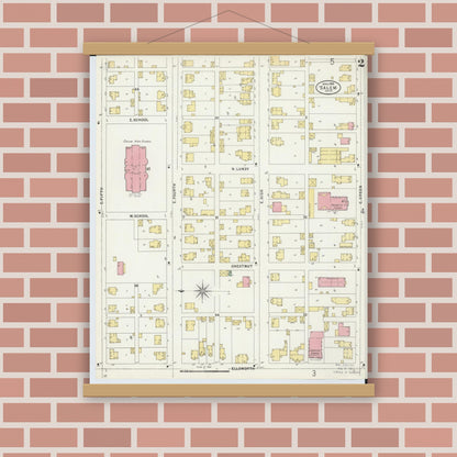 Old map wall art mockup — magnetic wood frame on brick wall — Sanborn Fire Insurance Map from Salem, Columbiana County, Ohio (1898), Sheet #0002