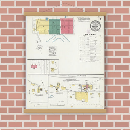 Old map wall art mockup — magnetic wood frame on brick wall — Sanborn Fire Insurance Map from Wharton, Wharton County, Texas (1906) - Complete Map Set