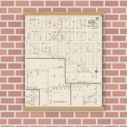 Old map wall art mockup — magnetic wood frame on brick wall — Sanborn Fire Insurance Map from Sanford, Seminole County, Florida (1922), Sheet #0016