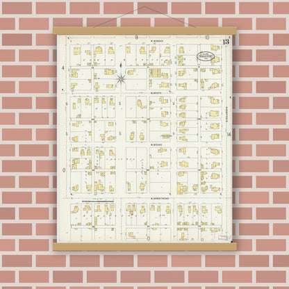 Old map wall art mockup — magnetic wood frame on brick wall — Sanborn Fire Insurance Map from Frankfort, Clinton County, Indiana (1898), Sheet #0013