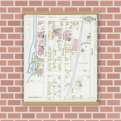 Old map wall art mockup — magnetic wood frame on brick wall — Sanborn Fire Insurance Map from Miamisburg, Montgomery County, Ohio (1892), Sheet #0004
