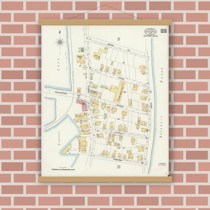 Old map wall art mockup — magnetic wood frame on brick wall — Sanborn Fire Insurance Map from Revere, Suffolk County, Massachusetts (1900), Sheet #0022