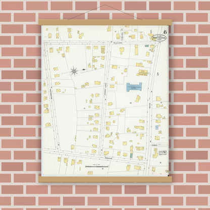 Old map wall art mockup — magnetic wood frame on brick wall — Sanborn Fire Insurance Map from North Easton, Bristol County, Massachusetts (1903), Sheet #0006