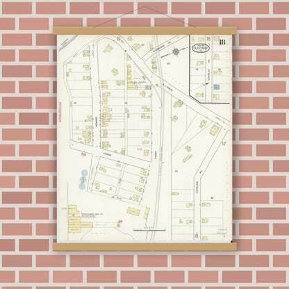 Old map wall art mockup — magnetic wood frame on brick wall — Sanborn Fire Insurance Map from Old Forge, Lackawanna County, Pennsylvania (1914), Sheet #0018